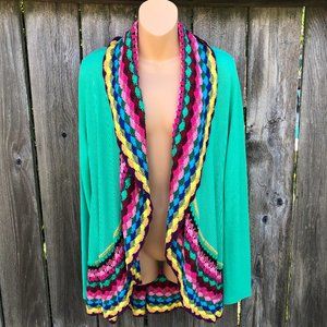 Double Zero Open Cardigan Sweater Rainbow Trim